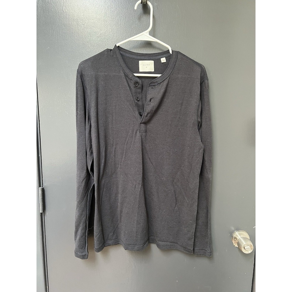 Billy Reid Henley Shirt Mens Sz M Black Long Sleeve 3 Button Cotton Blend